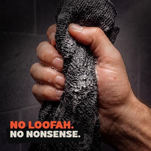 REBEL SCRUB CLUB Extra Rough Exfoliating Washcloth – Deep Clean Body Scrubber for Shower & Bath – Nylon Exfoliating Towel (Black, 35" x 12") Avelisse