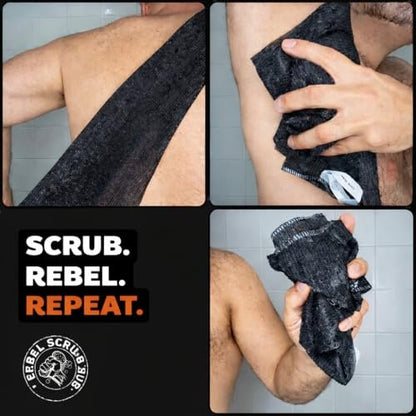 REBEL SCRUB CLUB Extra Rough Exfoliating Washcloth – Deep Clean Body Scrubber for Shower & Bath – Nylon Exfoliating Towel (Black, 35" x 12") Avelisse
