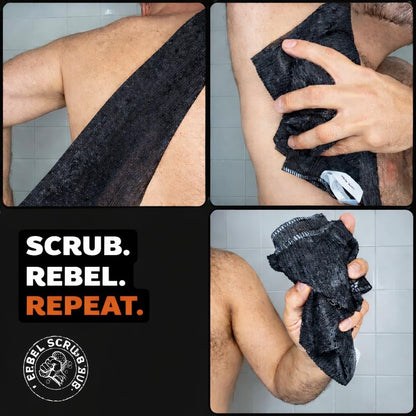 REBEL SCRUB CLUB Extra Rough Exfoliating Washcloth – Deep Clean Body Scrubber for Shower & Bath – Nylon Exfoliating Towel (Black, 35" x 12") Avelisse