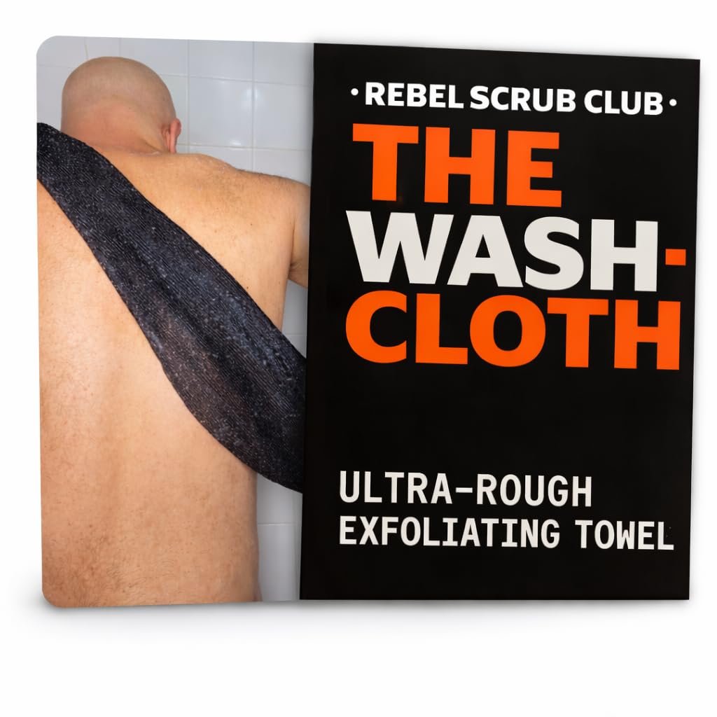 REBEL SCRUB CLUB Extra Rough Exfoliating Washcloth – Deep Clean Body Scrubber for Shower & Bath – Nylon Exfoliating Towel (Black, 35" x 12") Avelisse