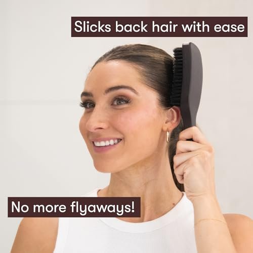 FRAMAR Slick Back Hair Brush – Boar Bristle Smoothing Brush for Fine Hair, Volume & Shine, Brown Velvet - görsel 4