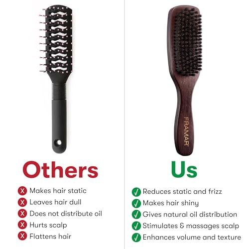 FRAMAR Slick Back Hair Brush – Boar Bristle Smoothing Brush for Fine Hair, Volume & Shine, Brown Velvet - görsel 10