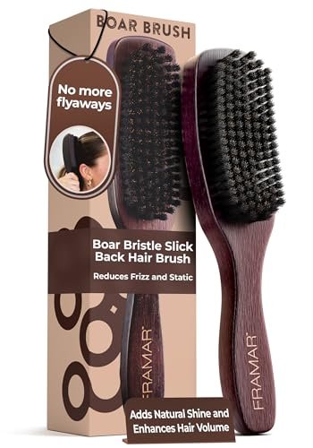 FRAMAR Slick Back Hair Brush – Boar Bristle Smoothing Brush for Fine Hair, Volume & Shine, Brown Velvet - görsel 2