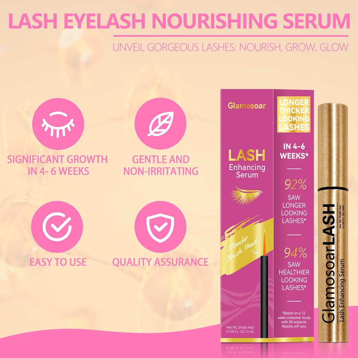 Glamosoar Lash Serum – Eyelash Growth Serum for Fuller, Longer, Stronger Lashes (4ml) Avelisse