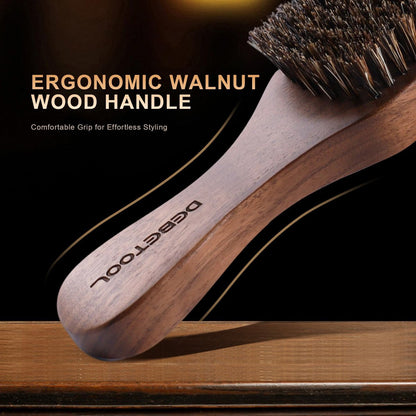 DEBETOOL Natural Walnut Wood Men's Hair Brush – Stiff Boar Bristle for Thin Hair Detangling & Beard Straightening