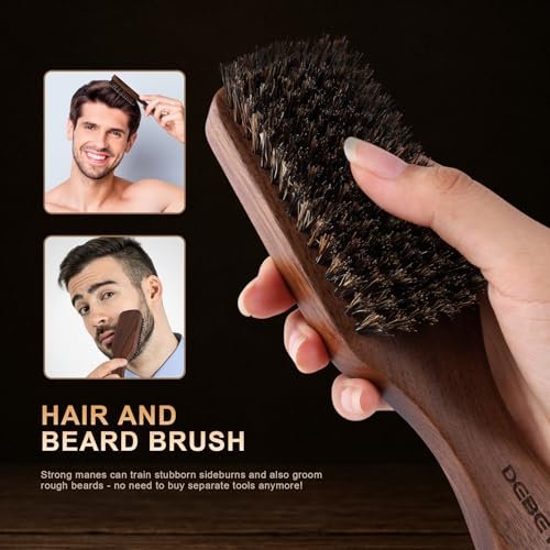 DEBETOOL Natural Walnut Wood Men's Hair Brush – Stiff Boar Bristle for Thin Hair Detangling & Beard Straightening - görsel 10