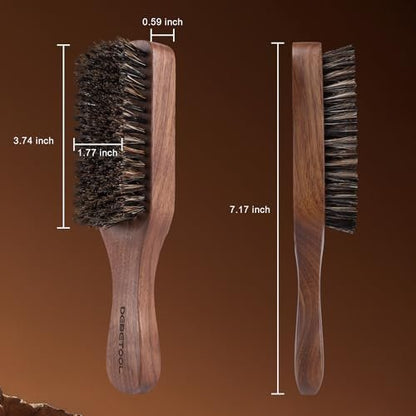 DEBETOOL Natural Walnut Wood Men's Hair Brush – Stiff Boar Bristle for Thin Hair Detangling & Beard Straightening