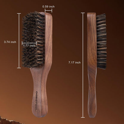 DEBETOOL Natural Walnut Wood Men's Hair Brush – Stiff Boar Bristle for Thin Hair Detangling & Beard Straightening