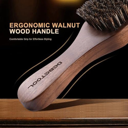 DEBETOOL Natural Walnut Wood Men's Hair Brush – Stiff Boar Bristle for Thin Hair Detangling & Beard Straightening