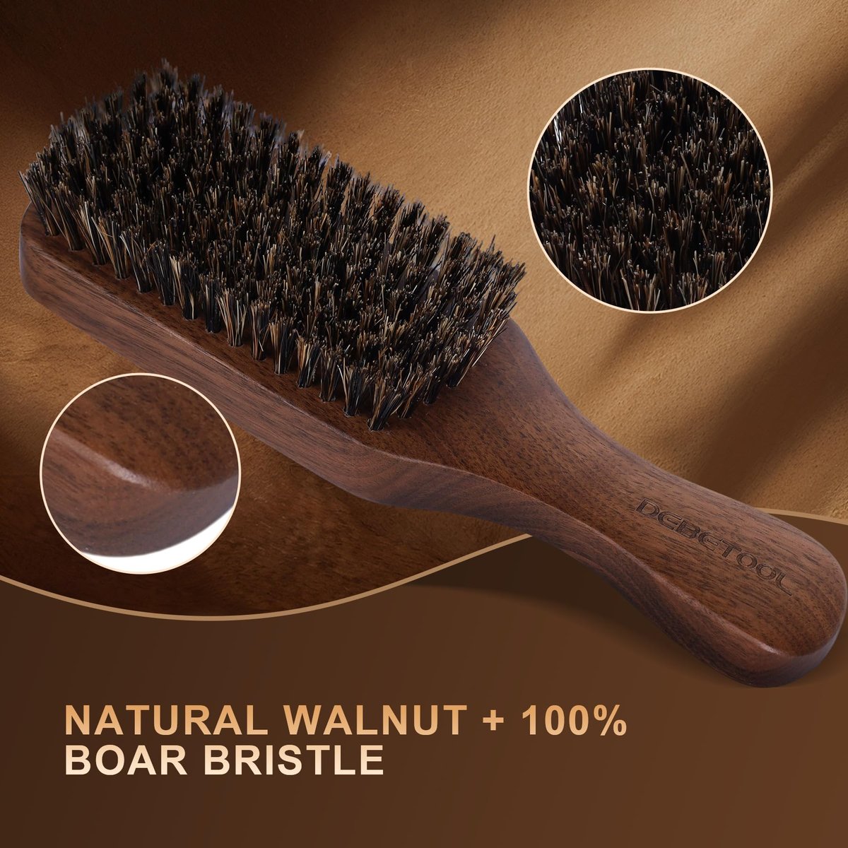 DEBETOOL Natural Walnut Wood Men's Hair Brush – Stiff Boar Bristle for Thin Hair Detangling & Beard Straightening - görsel 7