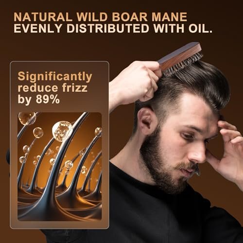 DEBETOOL Natural Walnut Wood Men's Hair Brush – Stiff Boar Bristle for Thin Hair Detangling & Beard Straightening - görsel 12