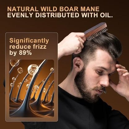 DEBETOOL Natural Walnut Wood Men's Hair Brush – Stiff Boar Bristle for Thin Hair Detangling & Beard Straightening