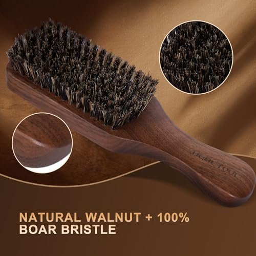 DEBETOOL Natural Walnut Wood Men's Hair Brush – Stiff Boar Bristle for Thin Hair Detangling & Beard Straightening - görsel 8