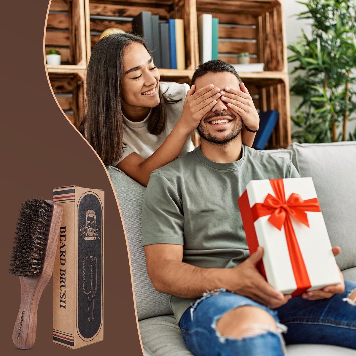 DEBETOOL Natural Walnut Wood Men's Hair Brush – Stiff Boar Bristle for Thin Hair Detangling & Beard Straightening - görsel 13