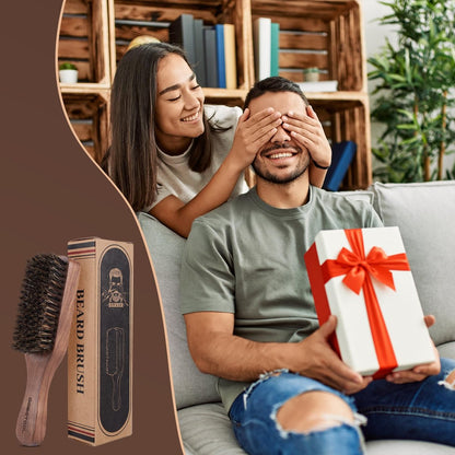 DEBETOOL Natural Walnut Wood Men's Hair Brush – Stiff Boar Bristle for Thin Hair Detangling & Beard Straightening