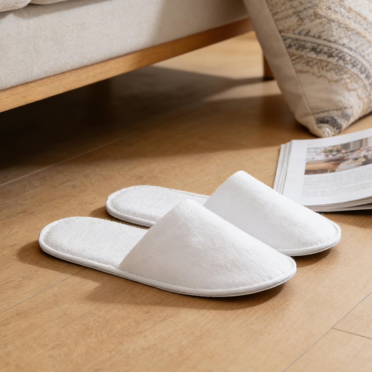 JarThenaAMCS 60 Pairs White Disposable Slippers - Non-Slip Fluffy Closed Toe Spa Slippers for Indoor, Travel, Hotel, Home, Party Guests - görsel 5