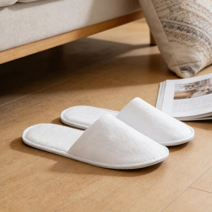 JarThenaAMCS 60 Pairs White Disposable Slippers - Non-Slip Fluffy Closed Toe Spa Slippers for Indoor, Travel, Hotel, Home, Party Guests