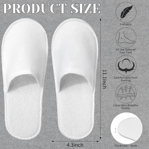JarThenaAMCS 60 Pairs White Disposable Slippers - Non-Slip Fluffy Closed Toe Spa Slippers for Indoor, Travel, Hotel, Home, Party Guests - görsel 8