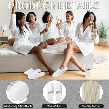 JarThenaAMCS 60 Pairs White Disposable Slippers - Non-Slip Fluffy Closed Toe Spa Slippers for Indoor, Travel, Hotel, Home, Party Guests