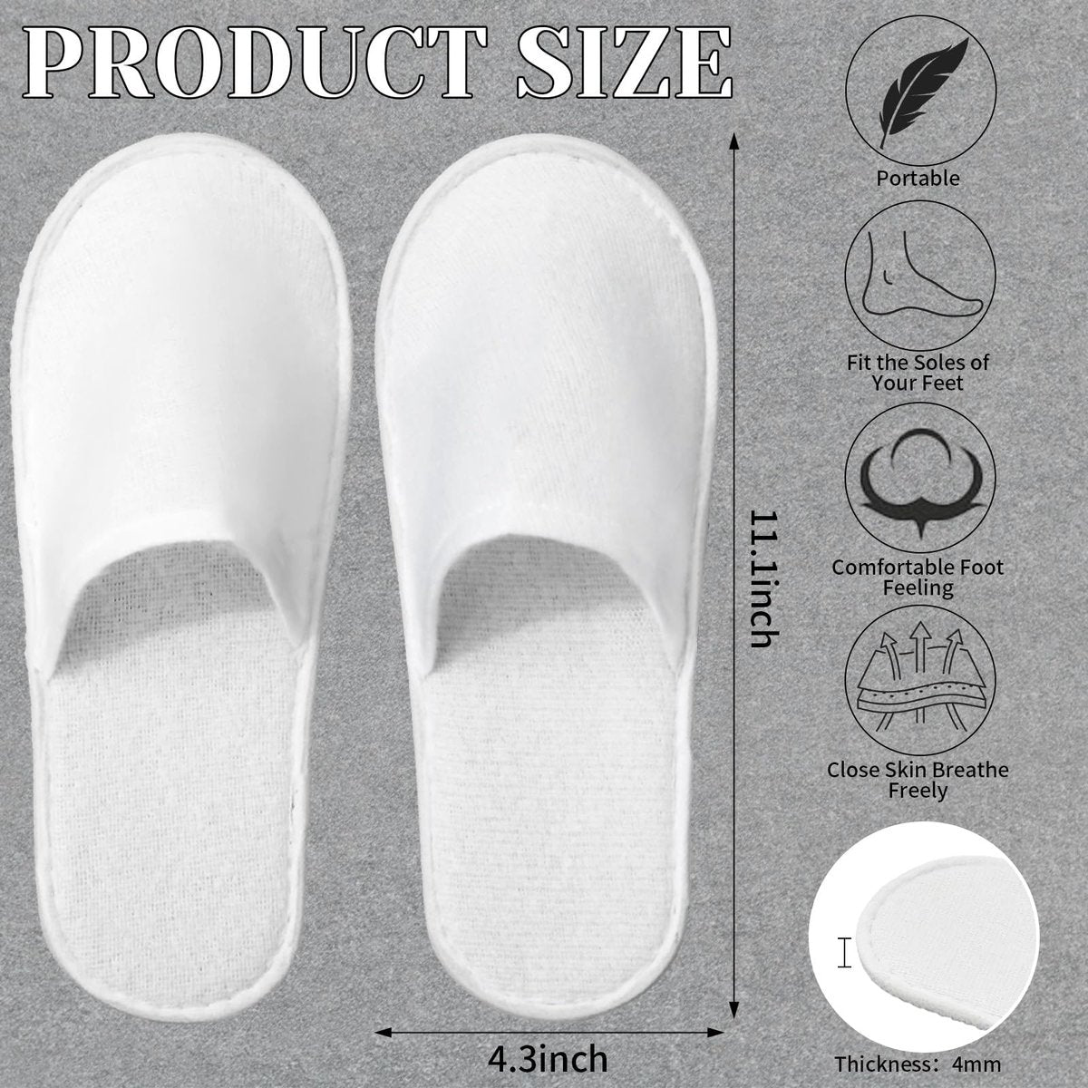 JarThenaAMCS 60 Pairs White Disposable Slippers - Non-Slip Fluffy Closed Toe Spa Slippers for Indoor, Travel, Hotel, Home, Party Guests - görsel 7