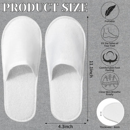 JarThenaAMCS 60 Pairs White Disposable Slippers - Non-Slip Fluffy Closed Toe Spa Slippers for Indoor, Travel, Hotel, Home, Party Guests