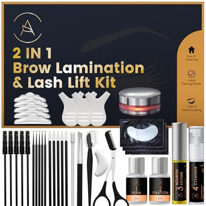 2-in-1 Lash Lift & Eyebrow Lamination Kit | At-Home DIY Brow & Lash Perm | 15 Applications | Lasts 6-8 Weeks | AURAE ABLK2