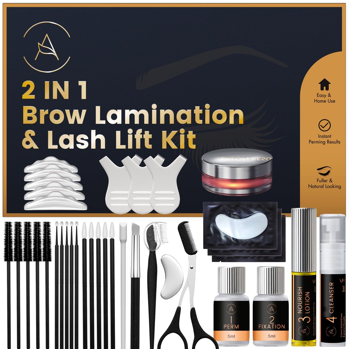 2-in-1 Lash Lift & Eyebrow Lamination Kit | At-Home DIY Brow & Lash Perm | 15 Applications | Lasts 6-8 Weeks | AURAE ABLK2 - görsel 1