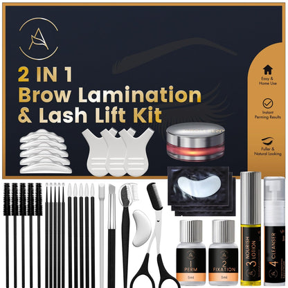 2-in-1 Lash Lift & Eyebrow Lamination Kit | At-Home DIY Brow & Lash Perm | 15 Applications | Lasts 6-8 Weeks | AURAE ABLK2