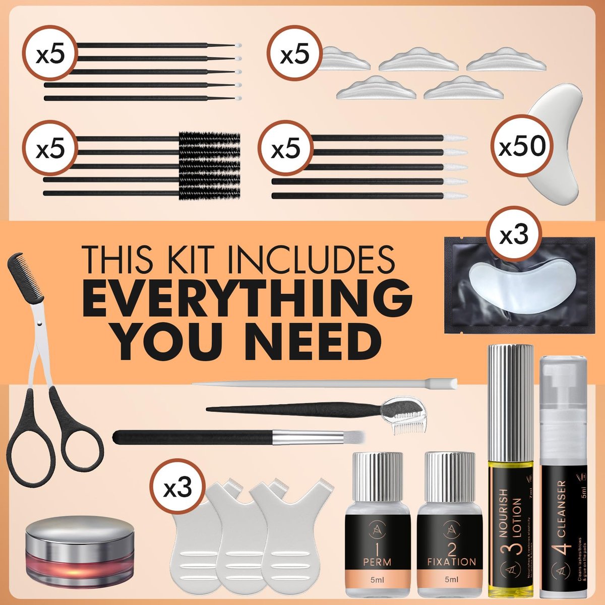 2-in-1 Lash Lift & Eyebrow Lamination Kit | At-Home DIY Brow & Lash Perm | 15 Applications | Lasts 6-8 Weeks | AURAE ABLK2 - görsel 11
