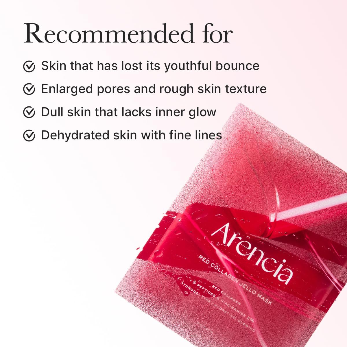 ARENCIA Red Collagen Jello Mask – Plump & Hydrating Overnight Hydrogel Mask for Dry, Mature Skin (4 Pack) with Collagen, 5 Peptides, 2% Niacinamide Avelisse