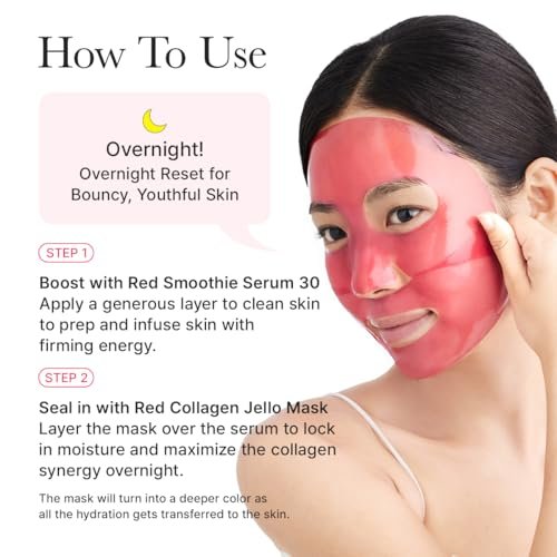 ARENCIA Red Collagen Jello Mask – Plump & Hydrating Overnight Hydrogel Mask for Dry, Mature Skin (4 Pack) with Collagen, 5 Peptides, 2% Niacinamide Avelisse