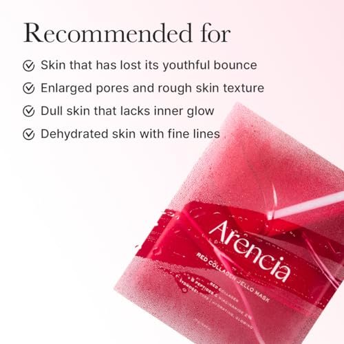 ARENCIA Red Collagen Jello Mask – Plump & Hydrating Overnight Hydrogel Mask for Dry, Mature Skin (4 Pack) with Collagen, 5 Peptides, 2% Niacinamide Avelisse