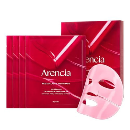 ARENCIA Red Collagen Jello Mask – Plump & Hydrating Overnight Hydrogel Mask for Dry, Mature Skin (4 Pack) with Collagen, 5 Peptides, 2% Niacinamide Avelisse