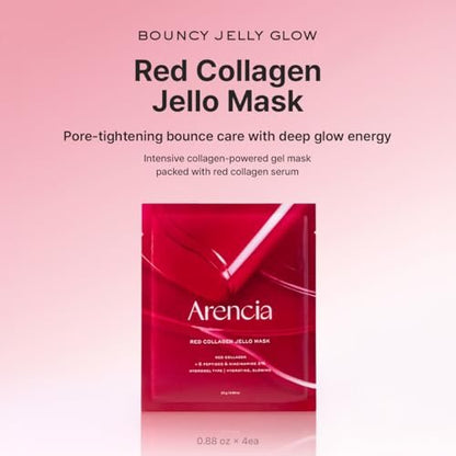 ARENCIA Red Collagen Jello Mask – Plump & Hydrating Overnight Hydrogel Mask for Dry, Mature Skin (4 Pack) with Collagen, 5 Peptides, 2% Niacinamide Avelisse