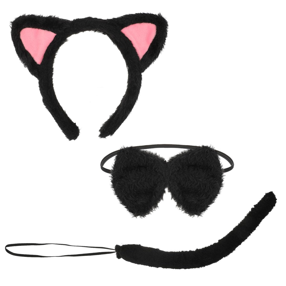 COMNICO Cat Ears Headband Set With Bow Tie and Tail - Black Soft Plush Fuzzy Kitten Hair Head Band for Women Halloween Carnival Anime Cosplay Party Costume Makeup Photo Props - görsel 17