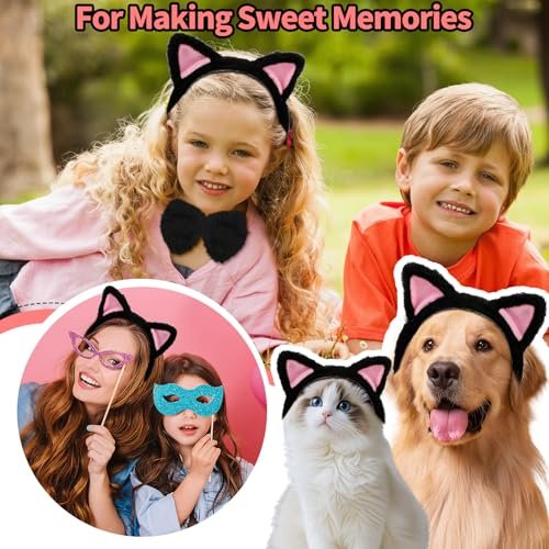 COMNICO Cat Ears Headband Set With Bow Tie and Tail - Black Soft Plush Fuzzy Kitten Hair Head Band for Women Halloween Carnival Anime Cosplay Party Costume Makeup Photo Props - görsel 8