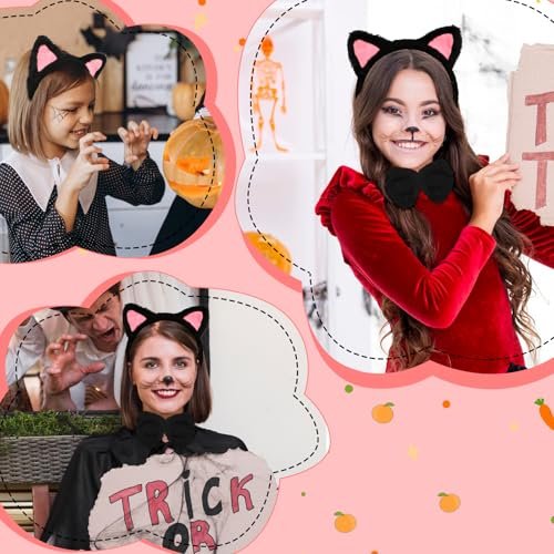 COMNICO Cat Ears Headband Set With Bow Tie and Tail - Black Soft Plush Fuzzy Kitten Hair Head Band for Women Halloween Carnival Anime Cosplay Party Costume Makeup Photo Props - görsel 10
