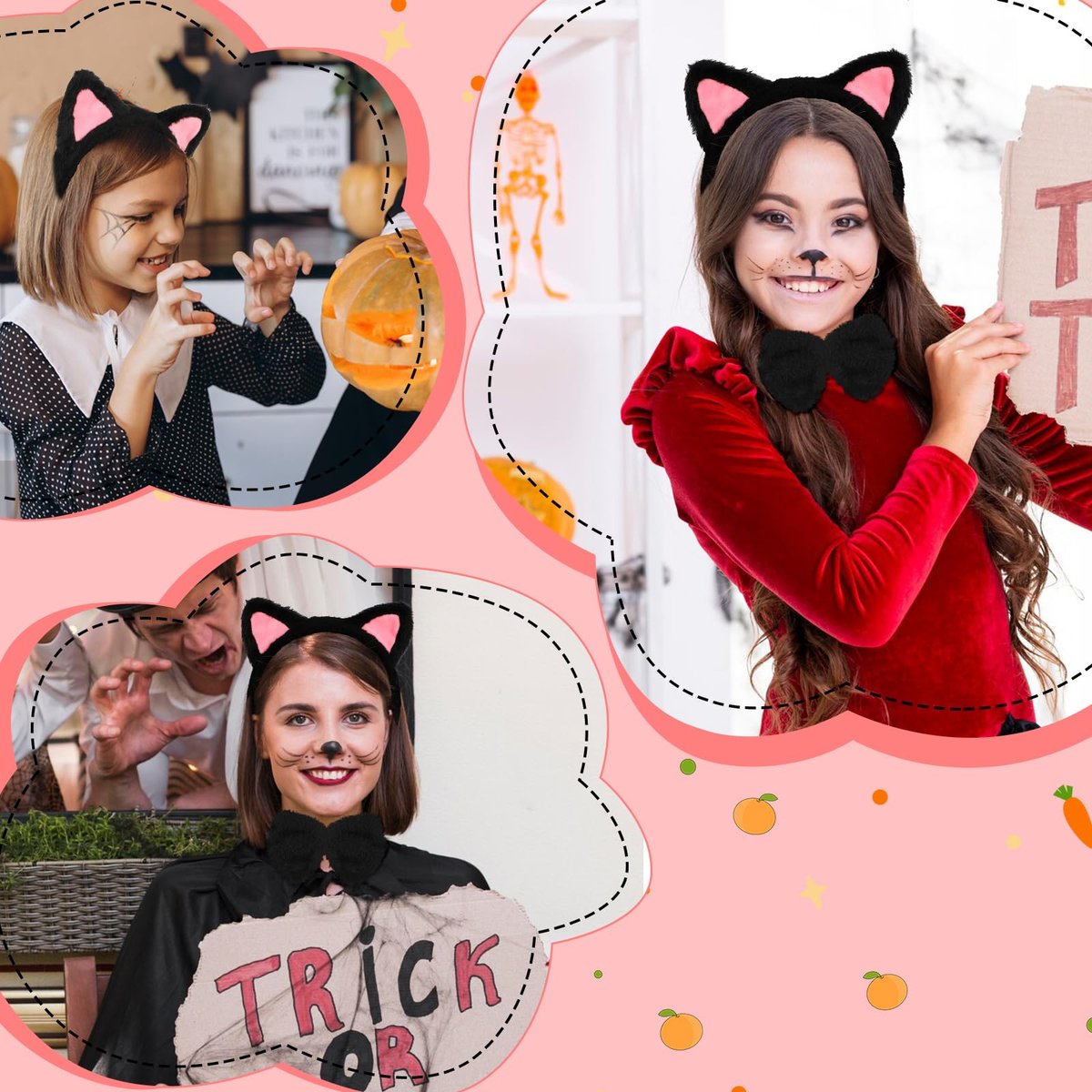 COMNICO Cat Ears Headband Set With Bow Tie and Tail - Black Soft Plush Fuzzy Kitten Hair Head Band for Women Halloween Carnival Anime Cosplay Party Costume Makeup Photo Props - görsel 9