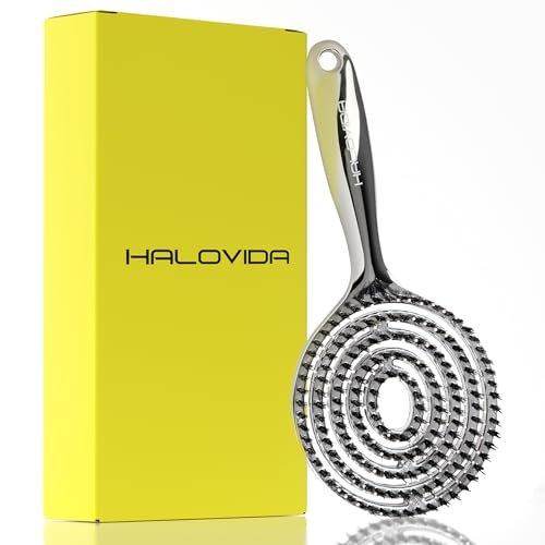 HALOVIDA Hair Brush for Women – Double Layer Boar Bristle & Nylon Detangler with Elastic Air Cushion, Anti-Static Scalp Massage Brush for Smooth Frizz-Free Hair (Silver, 1 Pack) Avelisse