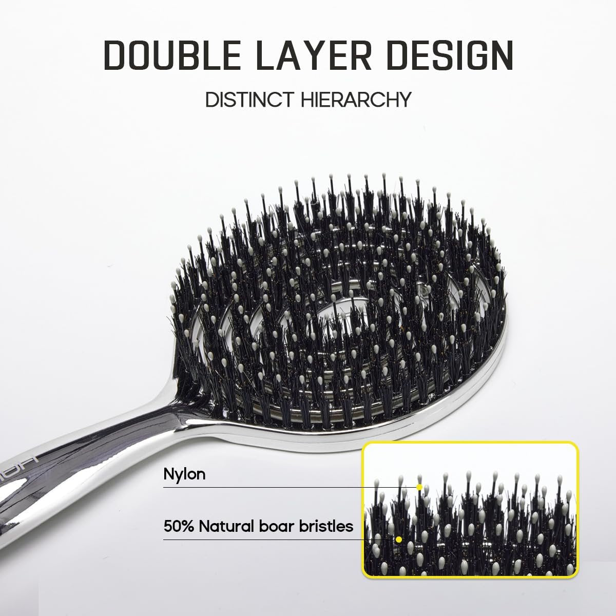 HALOVIDA Hair Brush for Women – Double Layer Boar Bristle & Nylon Detangler with Elastic Air Cushion, Anti-Static Scalp Massage Brush for Smooth Frizz-Free Hair (Silver, 1 Pack) Avelisse