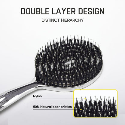 HALOVIDA Hair Brush for Women – Double Layer Boar Bristle & Nylon Detangler with Elastic Air Cushion, Anti-Static Scalp Massage Brush for Smooth Frizz-Free Hair (Silver, 1 Pack) Avelisse