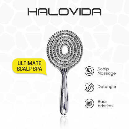 HALOVIDA Hair Brush for Women – Double Layer Boar Bristle & Nylon Detangler with Elastic Air Cushion, Anti-Static Scalp Massage Brush for Smooth Frizz-Free Hair (Silver, 1 Pack) Avelisse