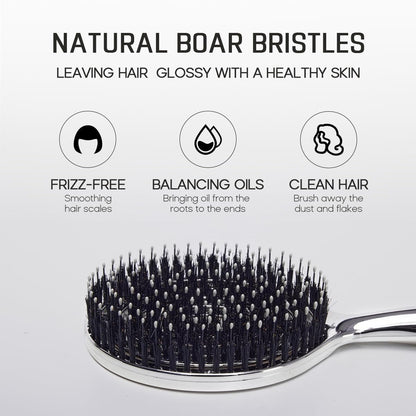 HALOVIDA Hair Brush for Women – Double Layer Boar Bristle & Nylon Detangler with Elastic Air Cushion, Anti-Static Scalp Massage Brush for Smooth Frizz-Free Hair (Silver, 1 Pack) Avelisse