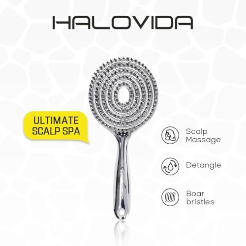 HALOVIDA Hair Brush for Women – Double Layer Boar Bristle & Nylon Detangler with Elastic Air Cushion, Anti-Static Scalp Massage Brush for Smooth Frizz-Free Hair (Silver, 1 Pack) Avelisse