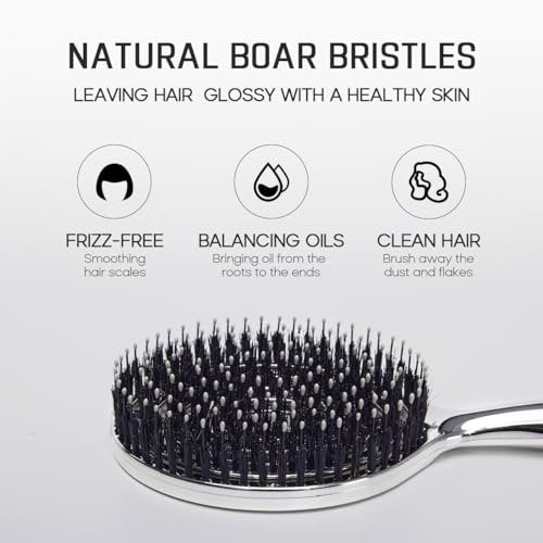 HALOVIDA Hair Brush for Women – Double Layer Boar Bristle & Nylon Detangler with Elastic Air Cushion, Anti-Static Scalp Massage Brush for Smooth Frizz-Free Hair (Silver, 1 Pack) Avelisse