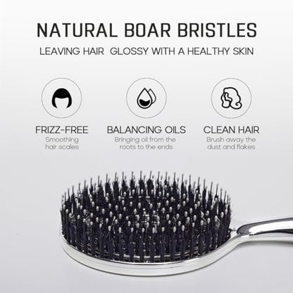 HALOVIDA Hair Brush for Women – Double Layer Boar Bristle & Nylon Detangler with Elastic Air Cushion, Anti-Static Scalp Massage Brush for Smooth Frizz-Free Hair (Silver, 1 Pack) Avelisse