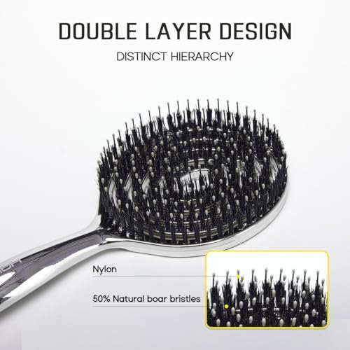 HALOVIDA Hair Brush for Women – Double Layer Boar Bristle & Nylon Detangler with Elastic Air Cushion, Anti-Static Scalp Massage Brush for Smooth Frizz-Free Hair (Silver, 1 Pack) Avelisse