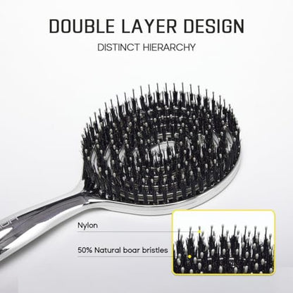 HALOVIDA Hair Brush for Women – Double Layer Boar Bristle & Nylon Detangler with Elastic Air Cushion, Anti-Static Scalp Massage Brush for Smooth Frizz-Free Hair (Silver, 1 Pack) Avelisse