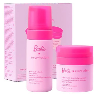 Evereden Barbie Limited Edition Kids Happy Face Duo + Exclusive Accessories | Multi-Vitamin Face Wash & Cream Set with Stickers + Bracelets | Clean Skin Care for 3+ | Barbie Gift Box for Kids Avelisse