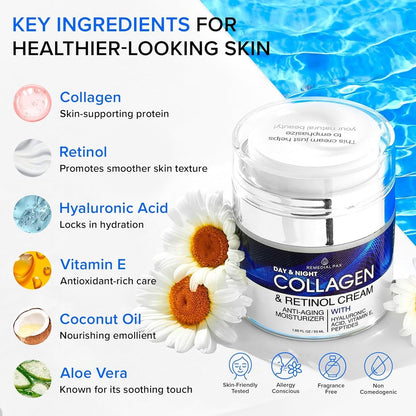Collagen Face Cream with Retinol & Hyaluronic Acid - Anti Aging Moisturizer for Women & Men, Firming Day & Night Cream for Wrinkles, Hydrating Facial Lotion for All Skin Types
